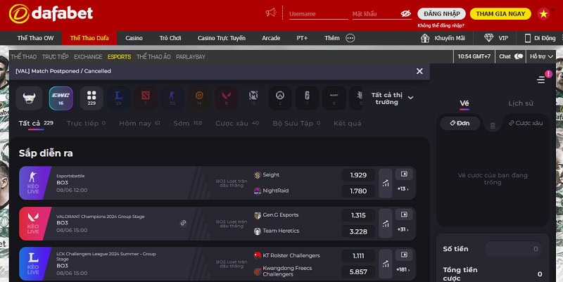 Cá cược E-sports Dafabet nhiều loại kèo cược hấp dẫn