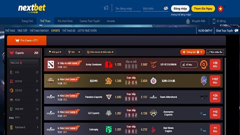 Esport Nextbet đem lại rất nhiều trận đấu thể thao điện tử hấp dẫn