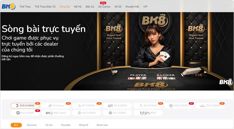 Casino trực tuyến BK8 vô cùng đa dạng với nhiều game đặc sắc