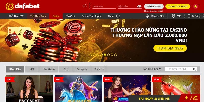 Thế giới casino tại nhà cái Dafabet đa dạng