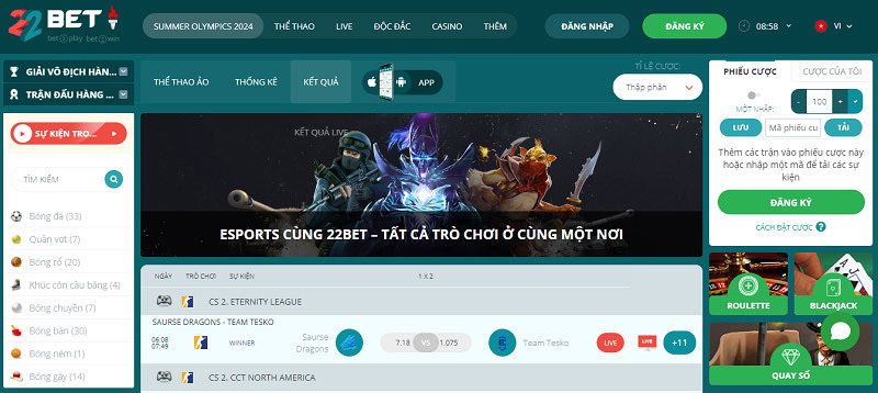 
Cá cược E-Sports tại nhà cái 22Bet
