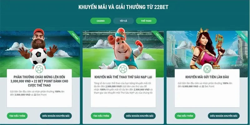 Chương trình khuyến mãi 22Bet đa dạng