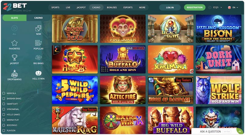 Thế giới Slot Game 22bet đa dạng các thể loại trò chơi