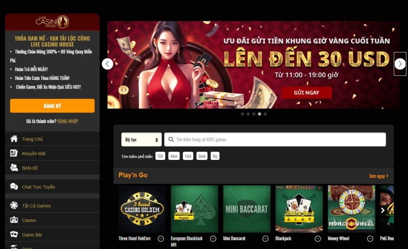 Giao diện và ứng dụng Live Casino House