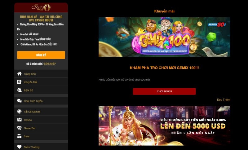 Live Casino House có nhiều chương trình khuyến mãi thiết thực