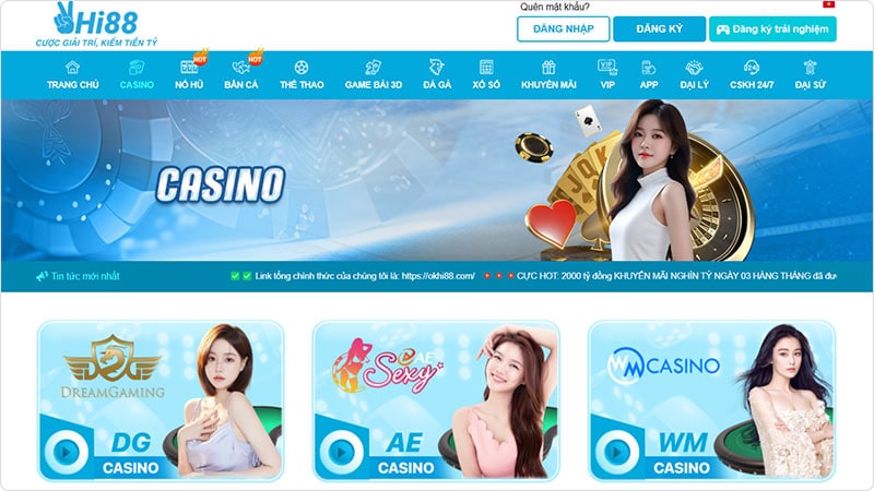 Casino trực tuyến Hi88 được chung cấp bởi nhiều đối tác hàng đầu