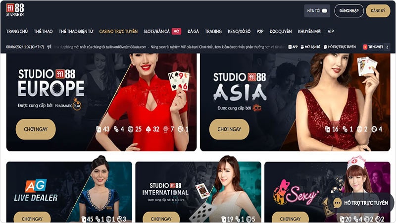 Sảnh casino M88 cung cấp nhiều sản phẩm thú vị