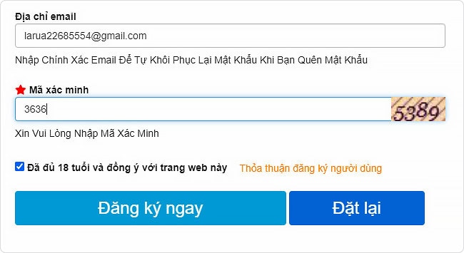 Tick vào ô tôi đã đủ 18 tuổi để đăng ký Hi88