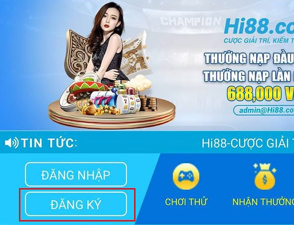 Nhấn chọn "Đăng ký" Hi88 trên di động