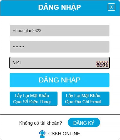 Nhập thông tin đăng nhập Hi88