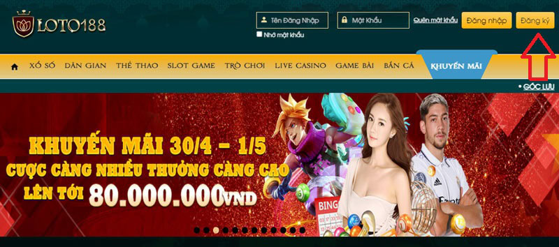 Nhấn chọn nút Đăng ký Loto188