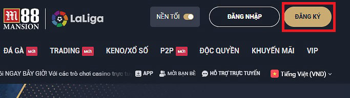 Nhấp vào ô đăng ký để đăng ký m88
