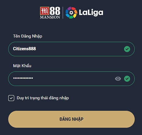 Nhập thông tin đăng nhập sau khi mở tài khoản M88 thành công