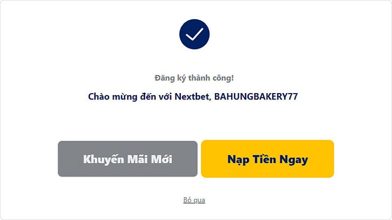 Hoàn tất việc tạo tài khoản nextbet