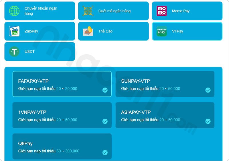 Chọn hình thức gửi tiền Hi88 qua ví VTPay
