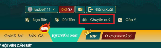 Chọn mục chuyển quỹ Loto188