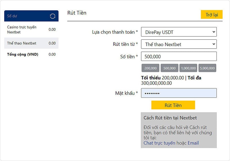 Cách rút tiền từ Nextbet bằng Tiền mã hóa