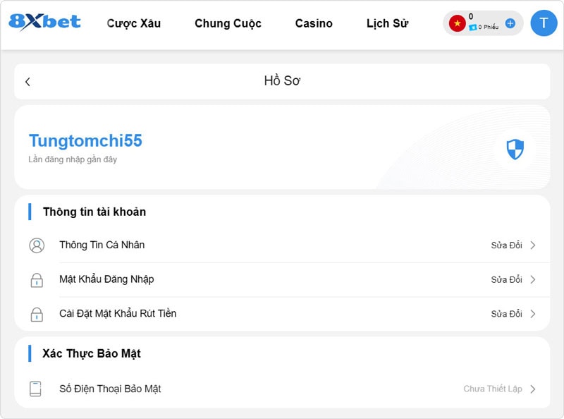 Hoàn thành thông tin cá nhân trước khi rút tiền 8xbet