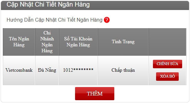 Cập nhật thông tin ngân hàng để thực hiện rút tiền 12bet