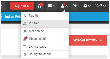 Chọn vào mục nút "Rút tiền" Megapari