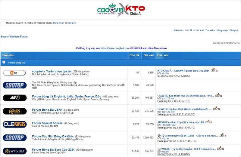 Diễn đàn tip bóng đá Cadovn