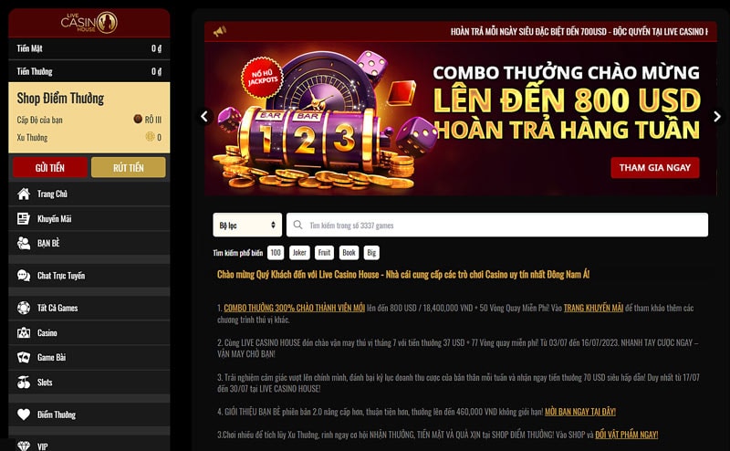 Hoàn tất lập tài khoản Live Casino House