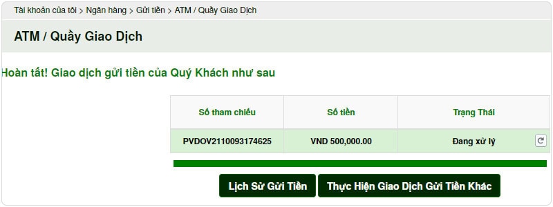 Hoàn thành giao dịch gửi tiền V9Bet