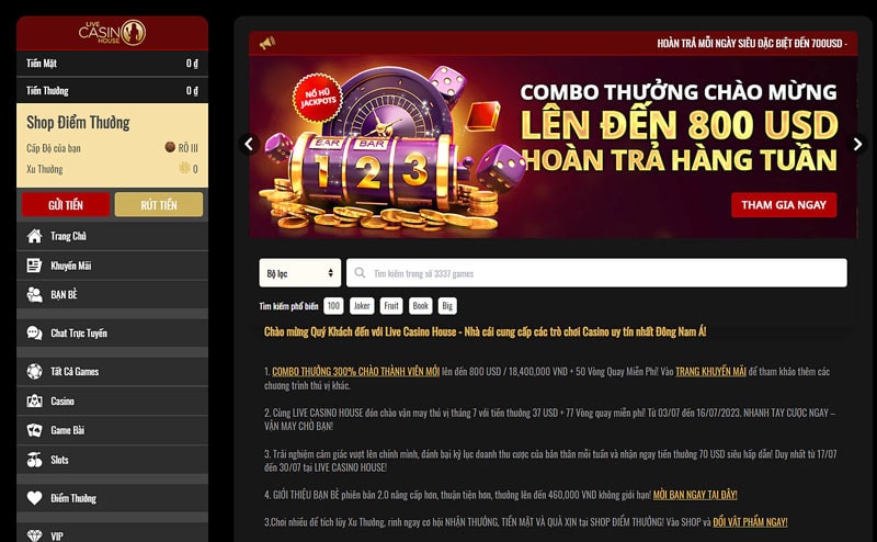 Tận dụng ưu đãi Live Casino House để rút được nhiều tiền thưởng hơn