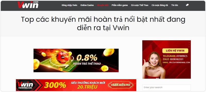 Khuyến mãi Vwin hoàn trả không giới hạn