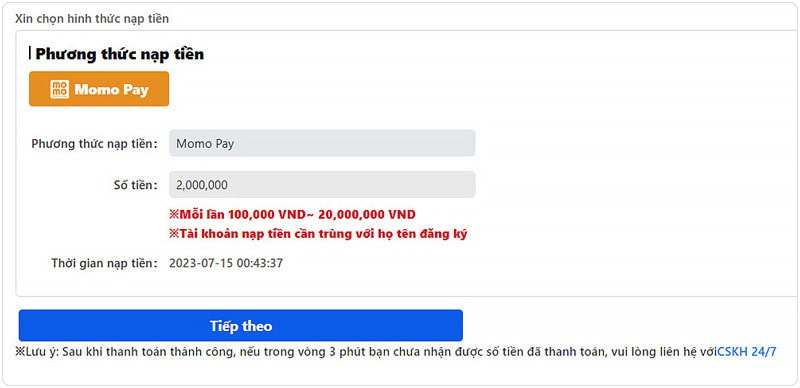 Nạp tiền Dubai Casino qua Momo