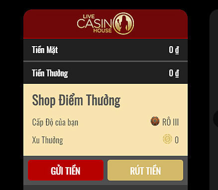 Nhấp vào nút Rút tiền Live Casino House