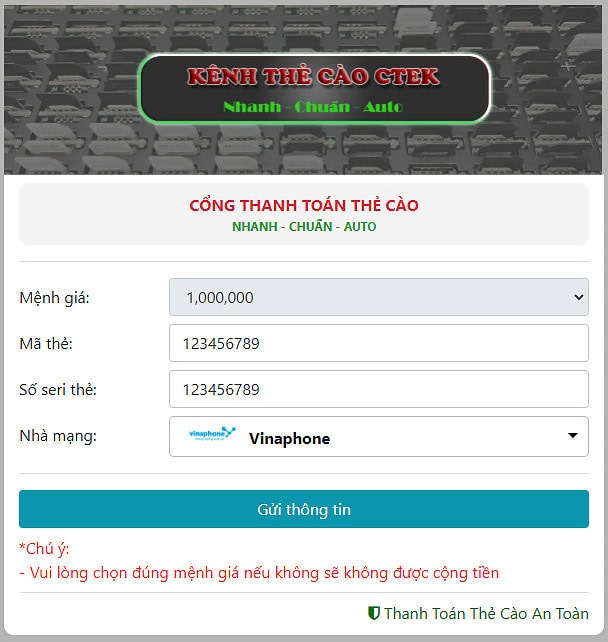 Nhập thông tin thẻ cào để nạp tiền SHBet