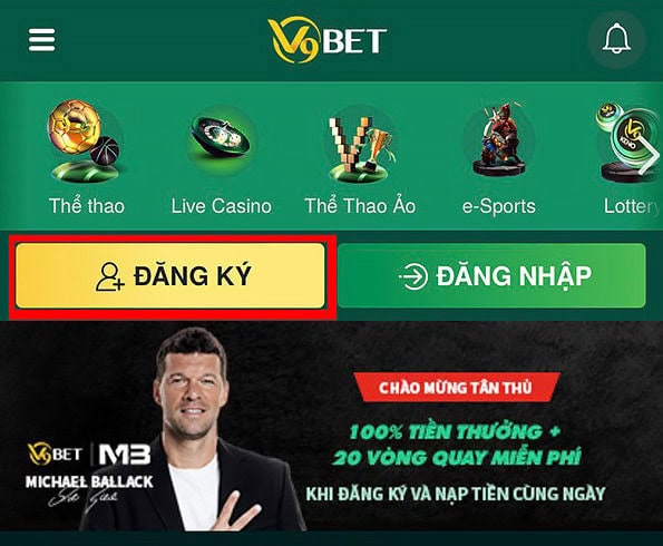 Tạo tài khoản V9Bet trên ứng dụng mobile