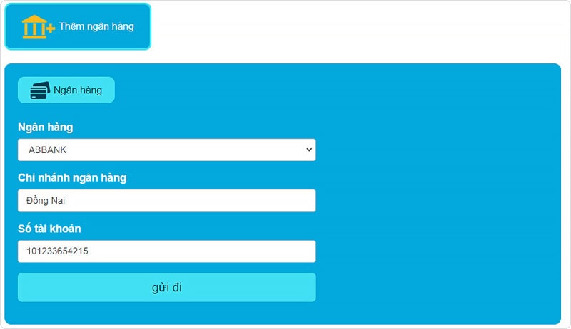 Thêm tài khoản ngân hàng để thực hiện rút tiền hi88