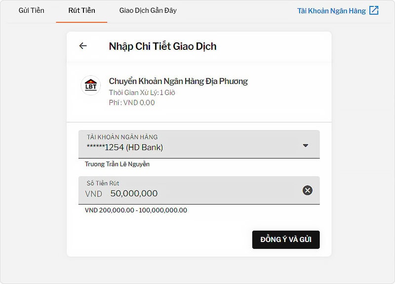 Nhập số tiền bạn muốn rút tại 188bet