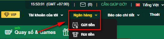 Truy cập giao diện chọn Gửi tiền V9Bet