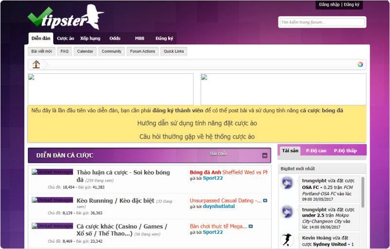 Vtipster – Diễn đàn tip bóng đá + Facebook
