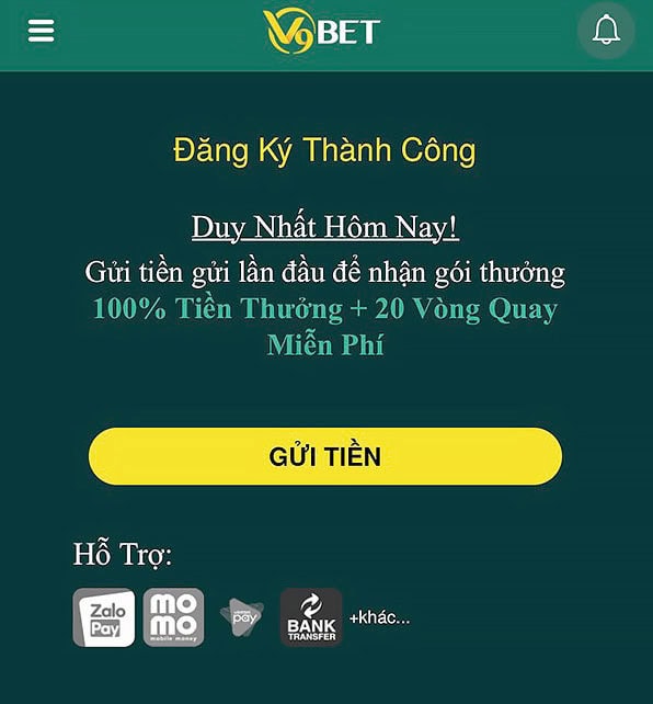 Xác nhận tài khoản V9Bet mở thành công