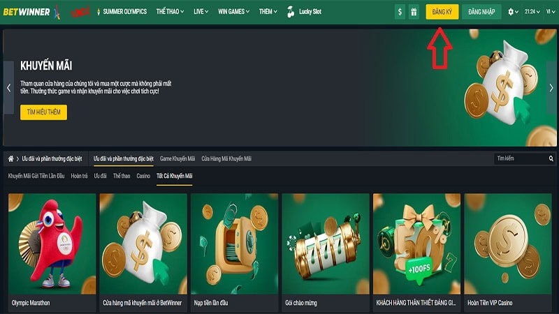 Nhấp vào nút Đăng ký BetWinner