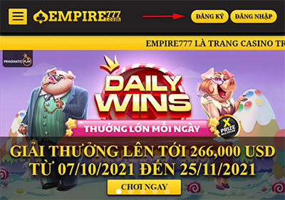 Nhấp vào ô đăng ký để bắt đầu tạo tài khoản Empire777