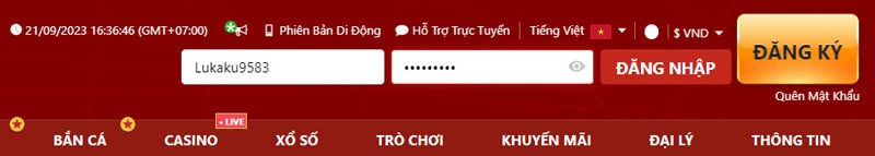 Điền thông tin VN88 đăng nhập