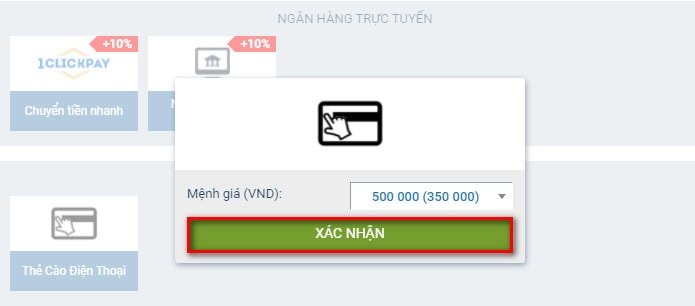 Điền thông tin nạp tiền 1Xbet thông qua ngân hàng trực tuyến