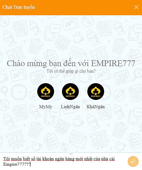 Yêu cầu bộ phận hỗ trợ gửi thông tin ngân hàng empire777