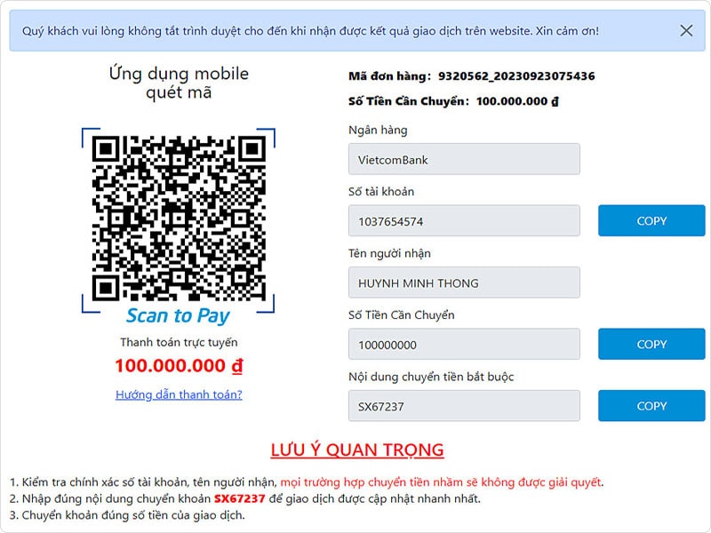 Quét mã QR được nhà cái cung cấp