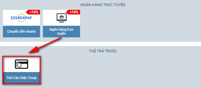 Nạp tiền 1Xbet thông qua thẻ điện thoại