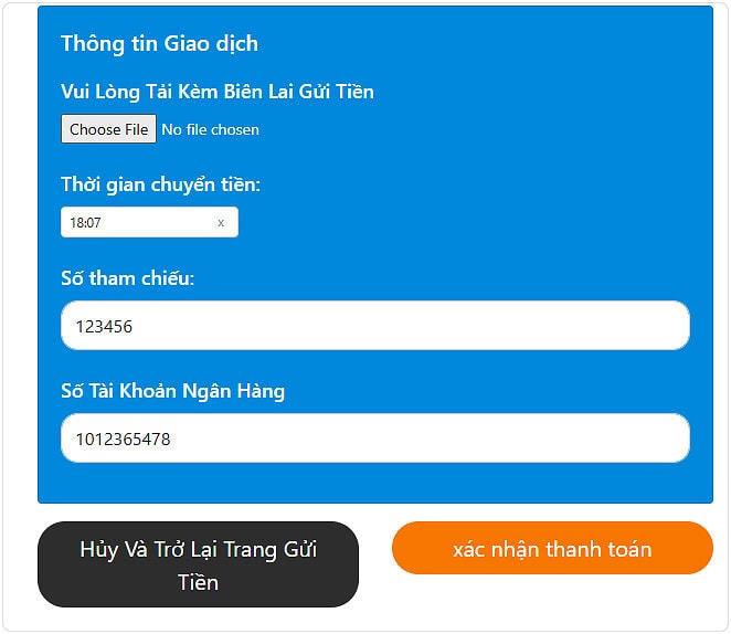 Xác minh thông tin nạp tiền Happyluke