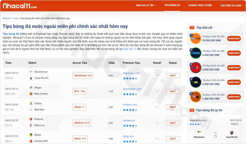 Website tips vàng bóng đá miễn phí Nhacai11.com