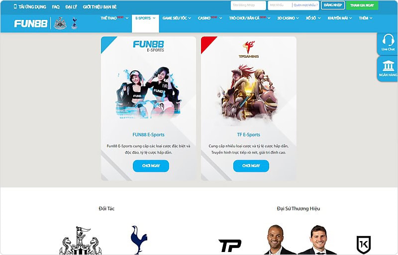 Vô vàn trò chơi cá cược Esports tại nhà cái FUN88