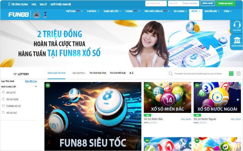 Giao diện nhà cái lô đề Fun88 hiện đại, thân thiện