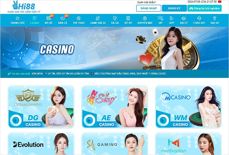 Casino trực tuyến 2023 không thiểu thiếu cái tên Hi88